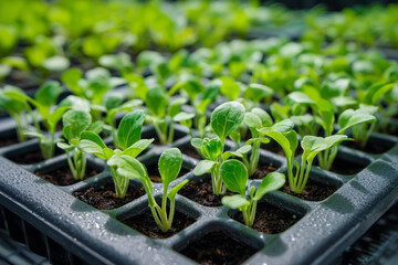 Seedlings growing in hydroponic tray