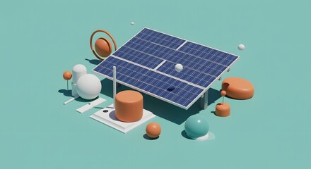 Geometric Solar Energy Setup with Photovoltaic Panels and Colorful Circular Elements