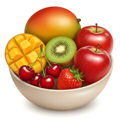 Fresh mixed fruit bowl containing various colorful seasonal fruits