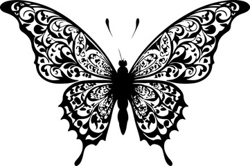 Butterfly Silhouette Vector Art, Flying Butterfly Outline Design, Black Butterfly Vector Shape, Elegant Butterfly Silhouette Clipart, Minimalist Butterfly Silhouette Graphic, Nature-Inspired Butterfly