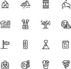 A set of line icons related to net zero. Carbon, neutral, green, energy, conservation, recycle, carbon dioxide, fresh, environment, and so on. Vector editable stroke.