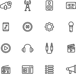 Media player icon. Music, video media player icons collection. Volume, video, music icons