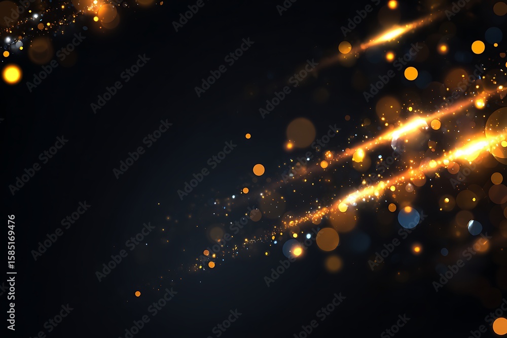 Poster elegant abstract glowing light streaks and bokeh particles creating a festive sparkle effect on a da