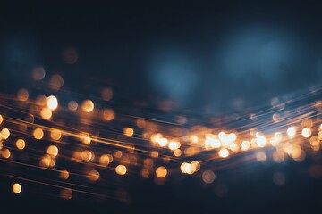 Abstract Background with Golden Bokeh Lights and Flowing Threads Creating a Clean and Light Visual Effect with a Dark Backdrop