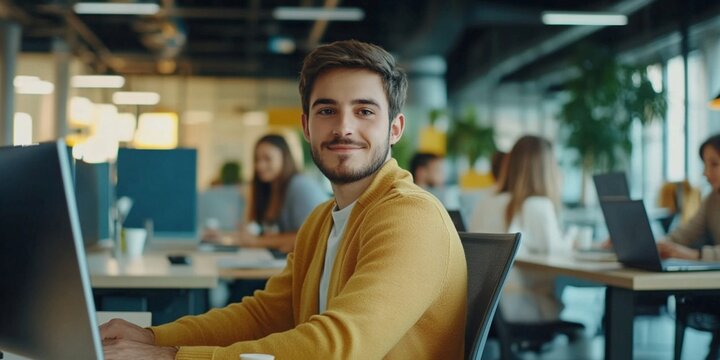 businessman working on laptop in the office
