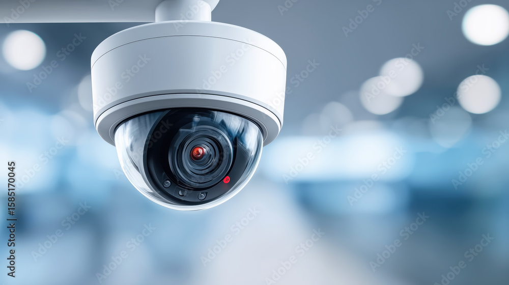 Poster modern security camera installed in indoor environment for surveillance and monitoring purposes with