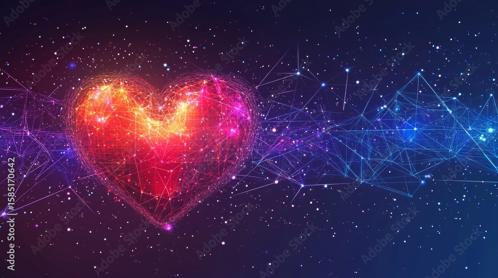 Aufkleber innovative concept for networked red heart display and digital data transfer in space constellation