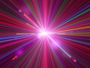 Fototapeta premium Vibrant burst of light streams outward in radiating spectrum pattern