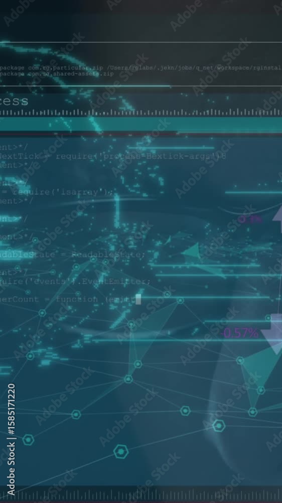 Poster animation of security padlock icon and data processing over close up of male hacker