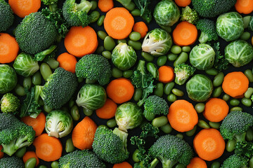 Mix of fresh vegetables. Banner of healthy and wholesome food. Broccoli and carrots.