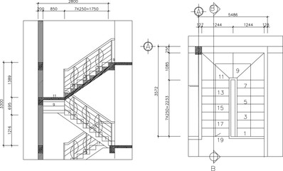 Vector sketch illustration of a modern staircase detail design silhouette with scale size