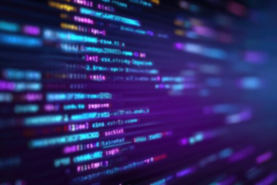 futuristic technology programming script background in blue purple, concept of coding cyber tech
