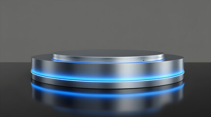 Futuristic metallic podium with blue led lighting