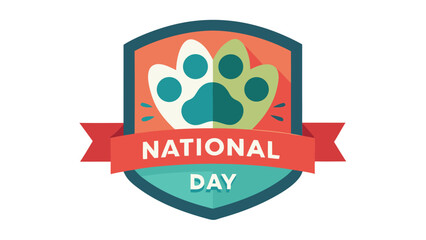 National paw print day celebration emblem with ribbon and shield