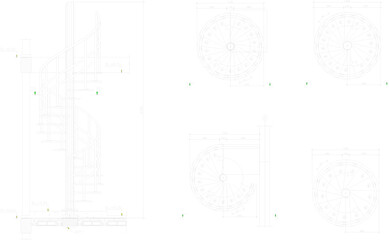 Vector sketch illustration of silhouette design of modern spiral iron staircase detail with size scale