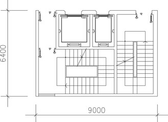 Vector sketch illustration of silhouette design of site plan layout of elevator and emergency stairs for hotel, mall and apartment
