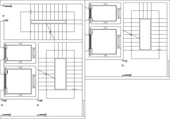 Vector sketch illustration of silhouette design of site plan layout of elevator and emergency stairs for hotel, mall and apartment