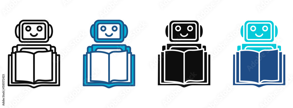 Aufkleber robot icon set with multiple styles. vector illustration