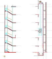 vector sketch illustration silhouette design detail section view facade construction elevator building hotel apartment building multi-storey