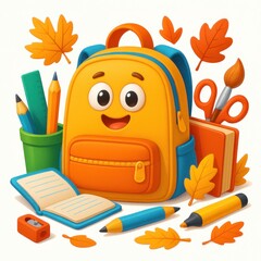 Cheerful School Backpack Back to School. AI Generative.