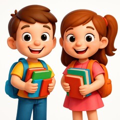 Smiling Boy and Girl Ready for School. AI Generative.
