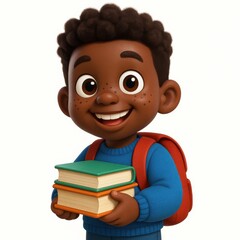 Smiling Black Schoolboy Holding Books. AI Generative.
