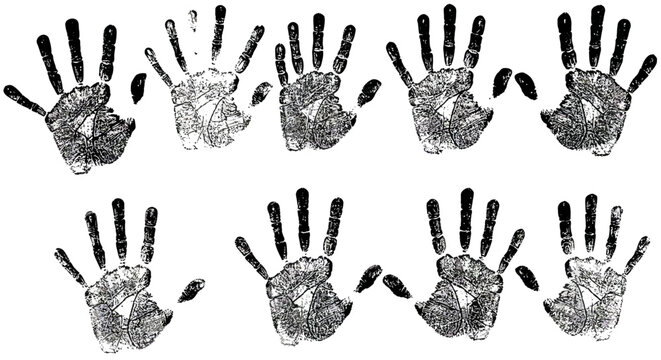 Hand Prints of Unity: Nine hand prints form a symbol of community, echoing shared effort and cooperative goals, in solidarity and togetherness.