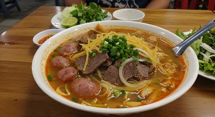 Delicious Vietnamese Beef Noodle Soup Bun Bo Hue a Spicy Aromatic Culinary Delight