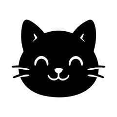 Minimalist Cute Black and White Cat Head with Smiling Face Vector Illustration Graphic