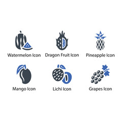 Watermelon, Dragon Fruit, Pineapple, Mango, Lichi, Grapes, icon