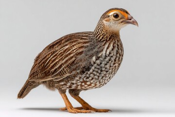 Close-Up View of a Colorful Quail Bird on a Plain Background