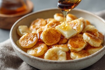 Delicious Mini Pancakes with Maple Syrup and Butter Drizzle