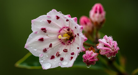 Delicate Bell-Shaped Mountain Laurel Flower Captured in Hyperrealistic Macro with Studio Lighting and Soft Rim Glow
