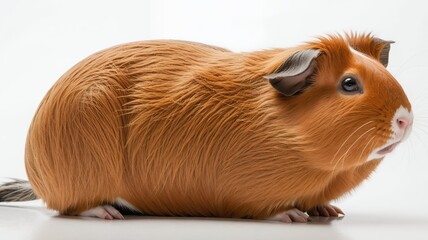 Fototapeta premium Ginger guinea pig posing against a plain white background