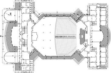 vector sketch illustration silhouette design site plan layout of modern theater performance building
