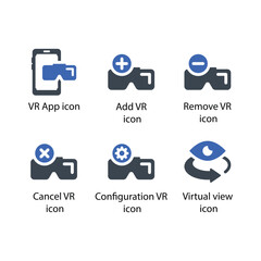 VR App, Add VR, Remove VR, Cancel VR, Configuration VR, Virtual view, icon