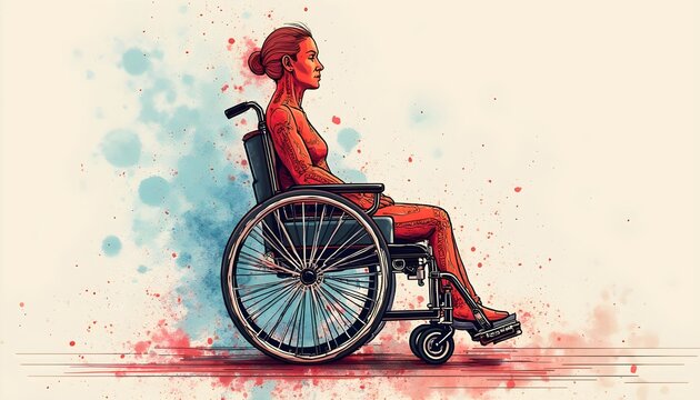 Strong woman in a wheelchair showcases resilience and empowerment through art in a vibrant background during daytime Generative AI