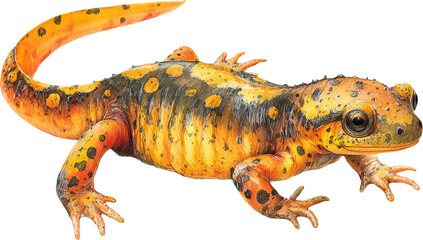 Obraz premium Detailed illustration of a bright orange and black spotted newt isolated on transparent background