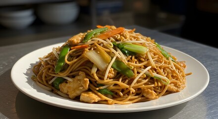 Delicious Chicken Lo Mein Noodles Stir-fry Dish Asian Cuisine Restaurant Food Photography
