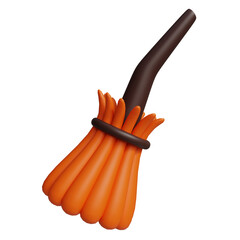 Witch broom 3d rendered icon for halloween decoration
