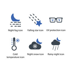 Night fog, Falling star, UV protection, Cold temperature, Night snow, Rainy night, icon