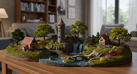 Whimsical diorama village on tabletop