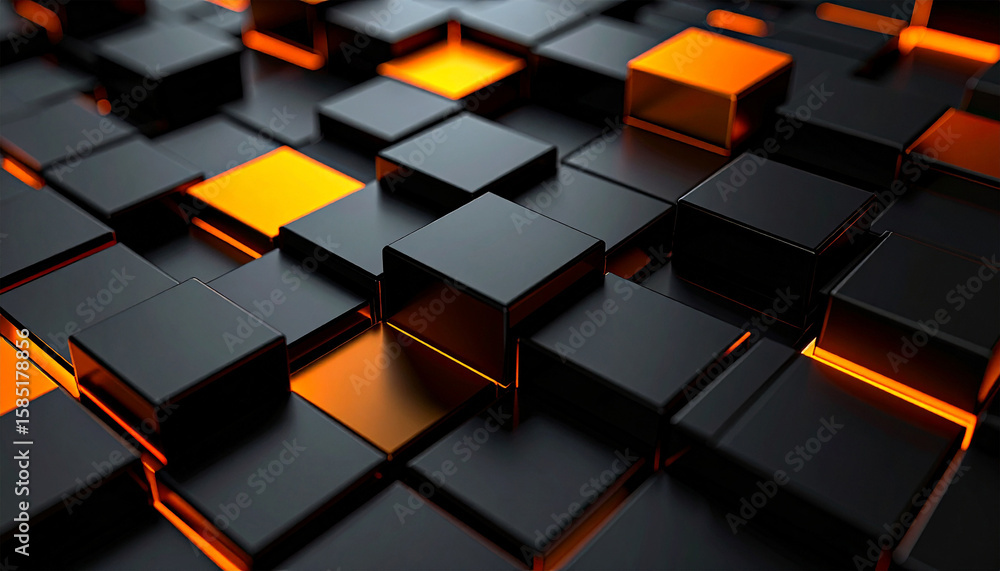 Aufkleber geometric abstract: a mesmerizing digital rendering of a geometric pattern composed of dark cubes wi