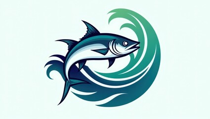 Tuna fish leaping through ocean waves.