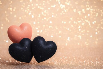 Fototapeta premium Gleaming Heart Patterns on Opulent Golden Shimmer Backdrop.