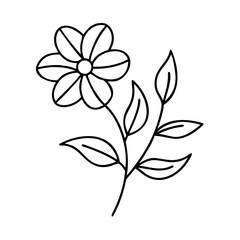Fototapeta premium Hand-drawn flower with stem and leaves in black outline style