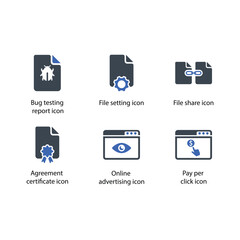 Bug testing report, File setting, File share, Agreement certificate, Online advertising, Pay per click, icon
