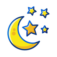 Fototapeta premium Cartoon crescent moon with stars in blue and yellow colors