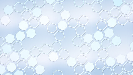 A minimalist light blue and white abstract background with a futuristic hexagonal pattern, creating a seamless honeycomb texture