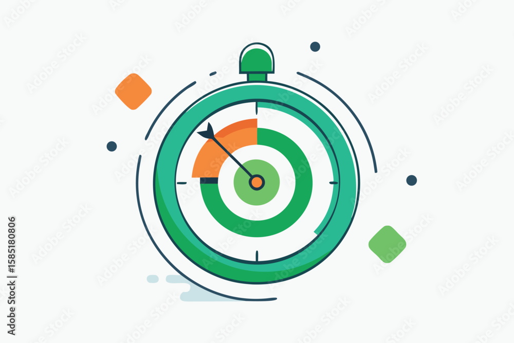 Poster abstract illustration depicting time management concept with stopwatch and colorful elements on whit